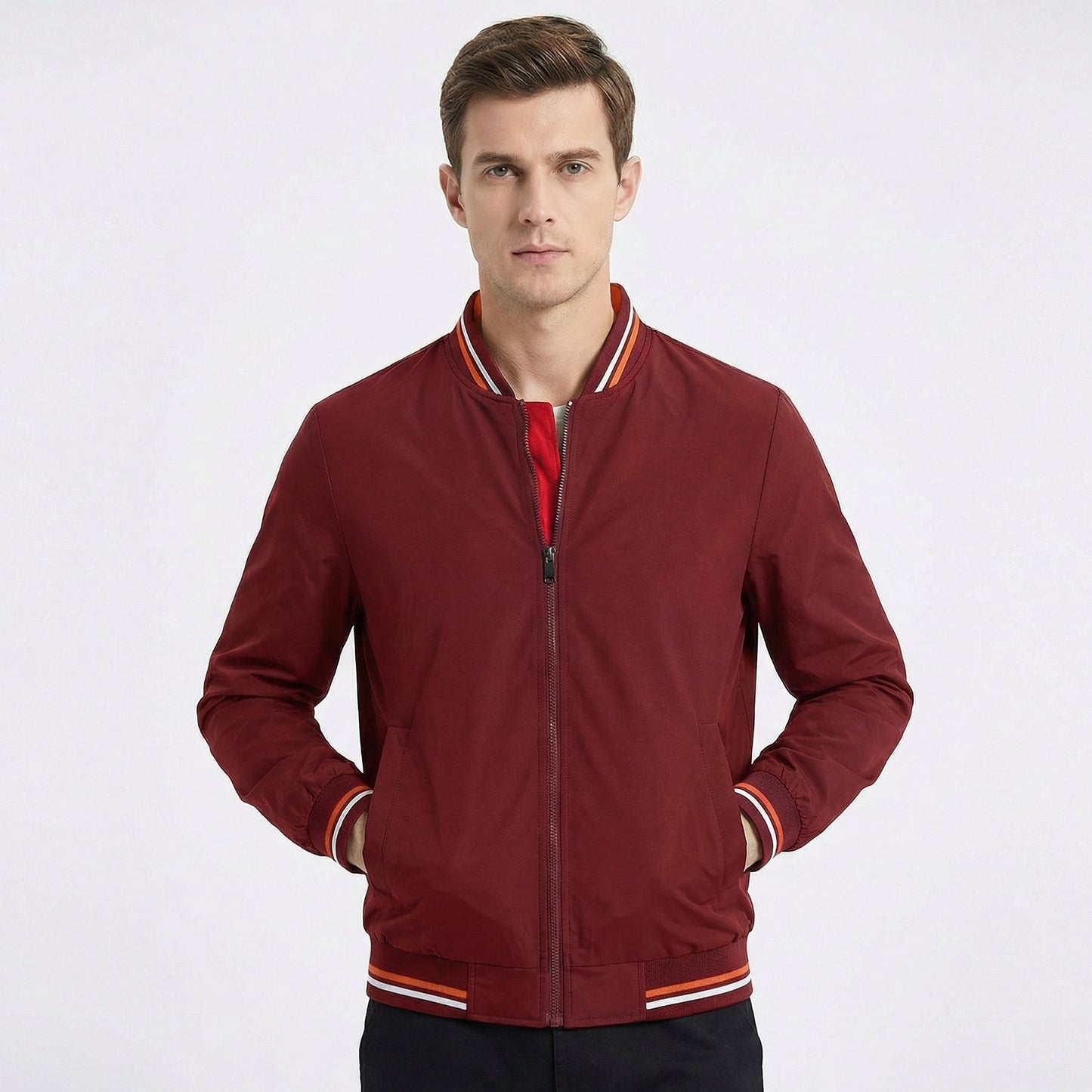 Men's Bomber Jacket – Classic Varsity Stripe Zip-Up Bomber Jacket
