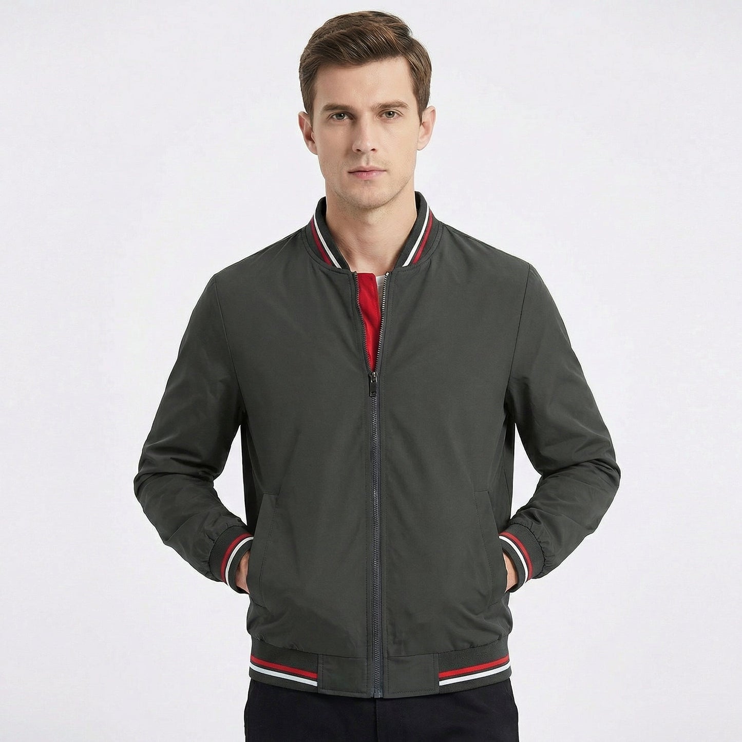 Men's Bomber Jacket – Classic Varsity Stripe Zip-Up Bomber Jacket