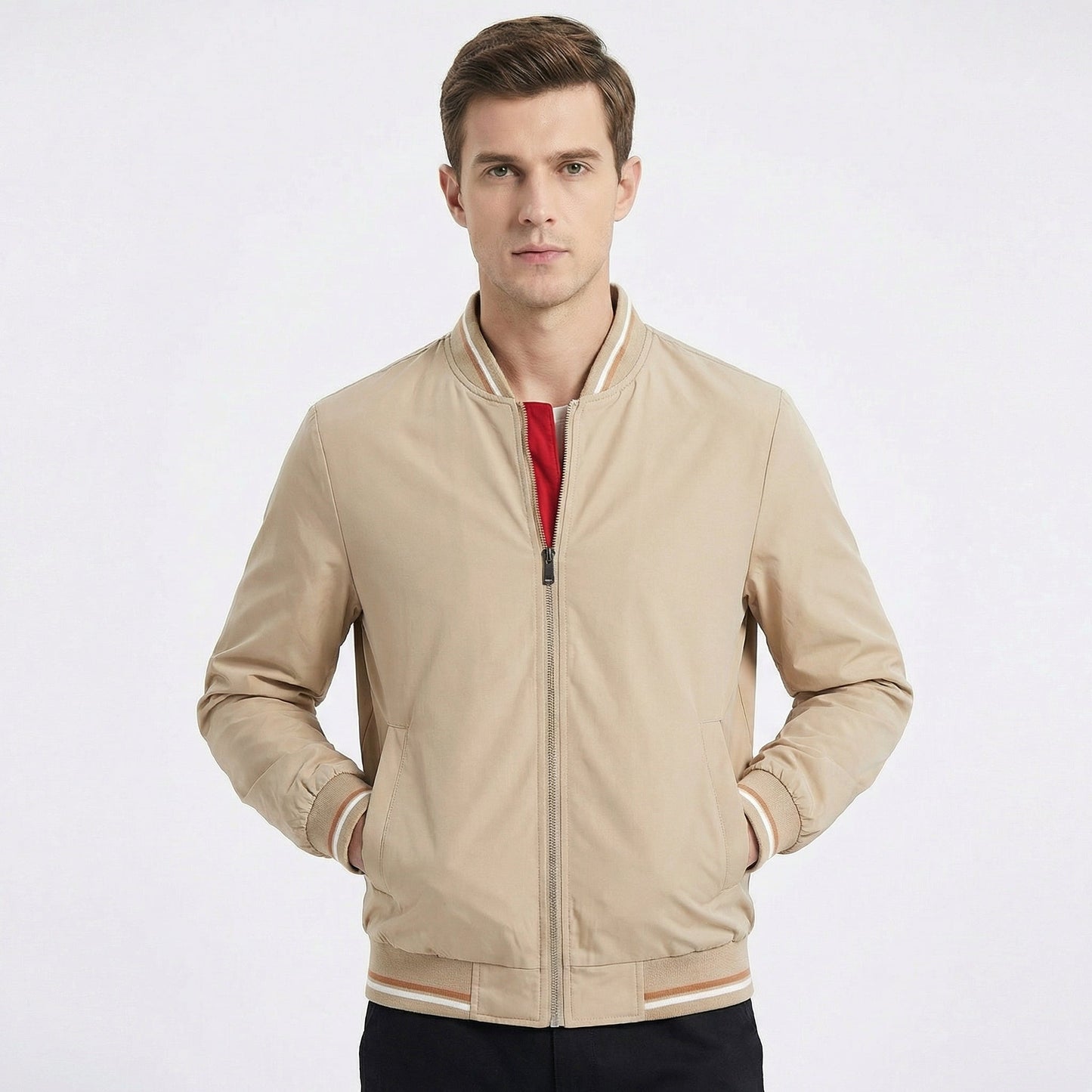 Men's Bomber Jacket – Classic Varsity Stripe Zip-Up Bomber Jacket