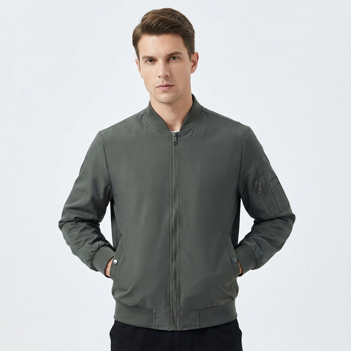 Men's Bomber Slim-Fit Lightweight Zip-Up Flight Winter Jacket