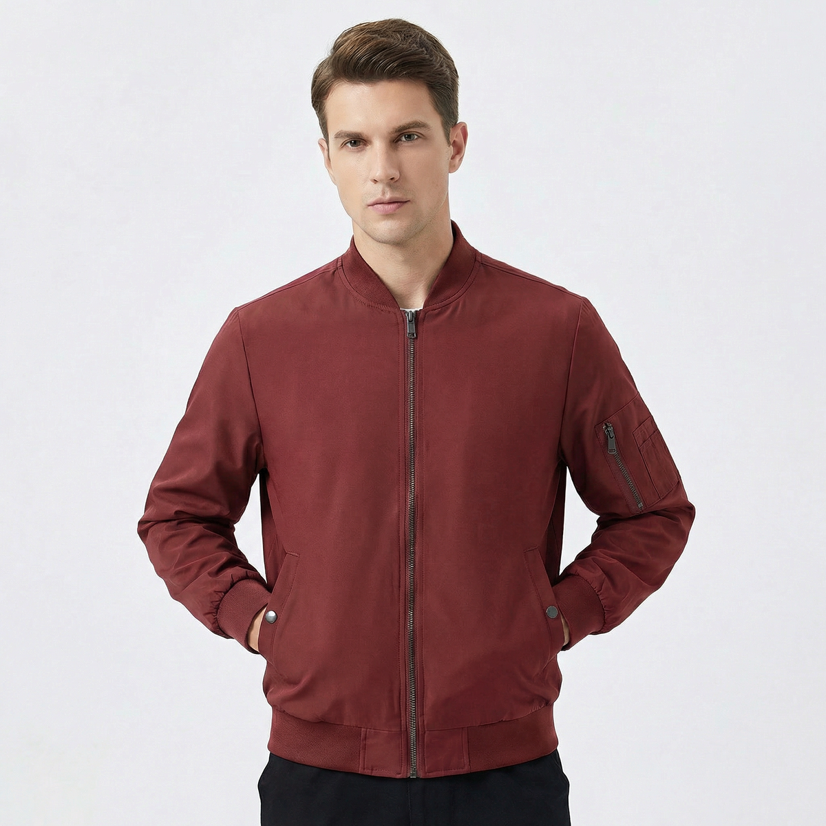 Men's Bomber Slim-Fit Lightweight Zip-Up Flight Winter Jacket