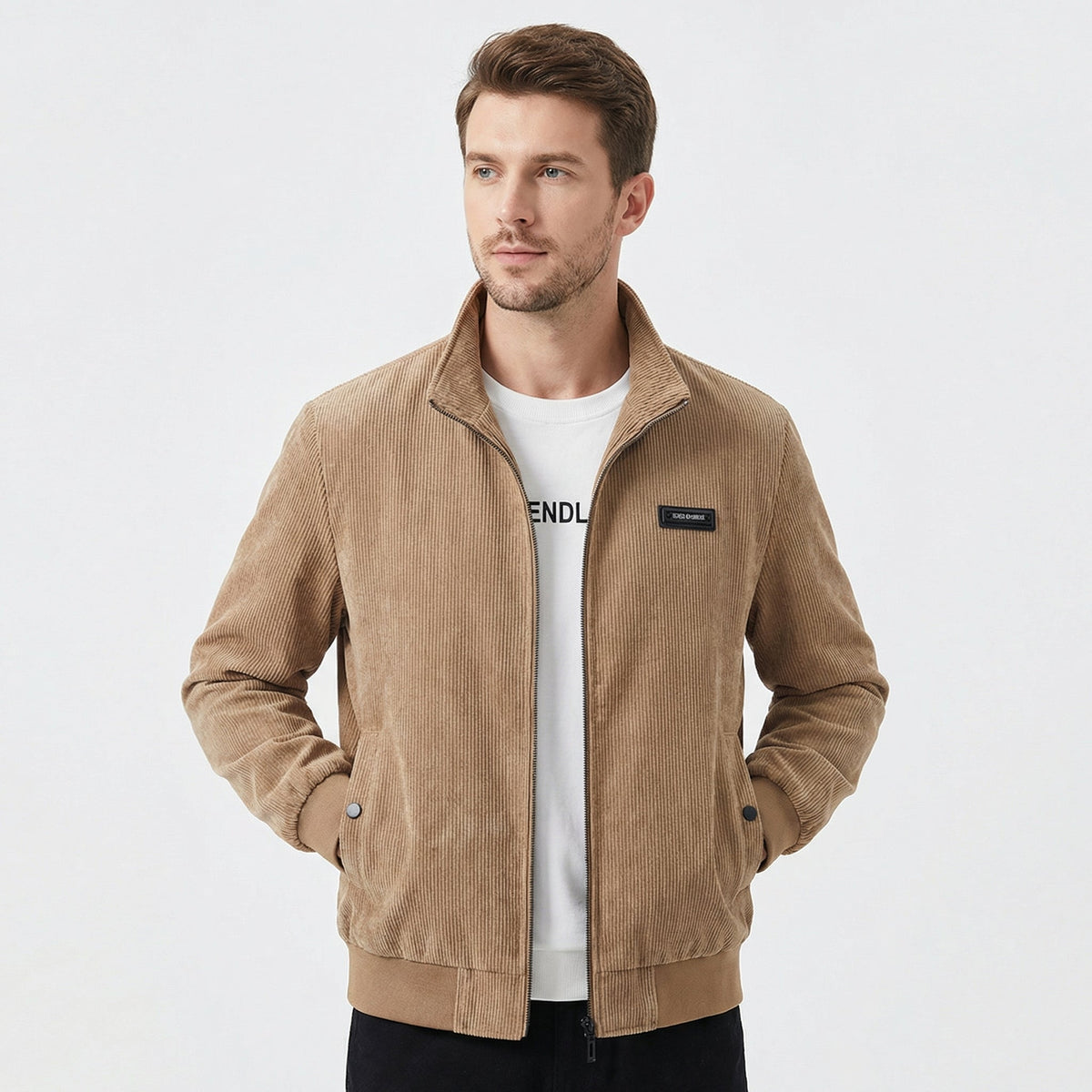 Men's Bomber Corduroy Zip-Up Harrington Winter Jacket