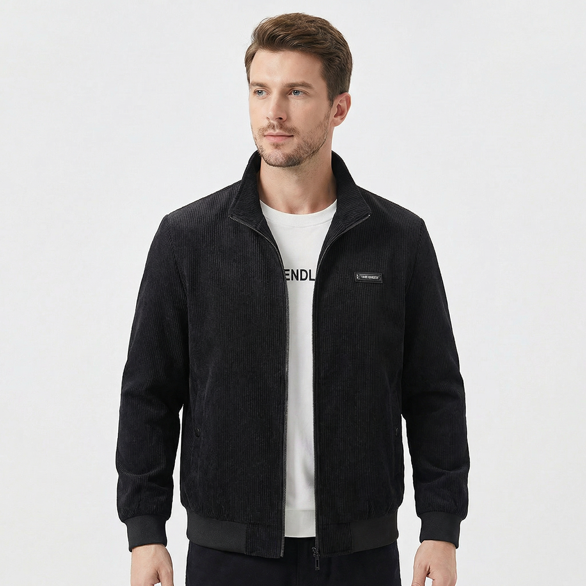 Men's Bomber Corduroy Zip-Up Harrington Winter Jacket