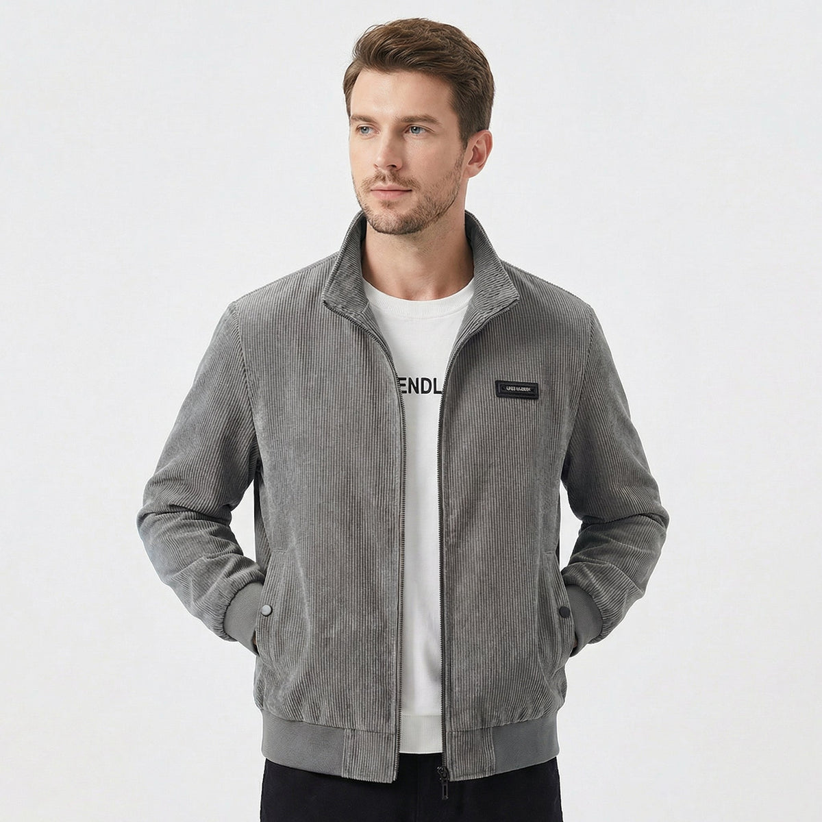 Men's Bomber Corduroy Zip-Up Harrington Winter Jacket