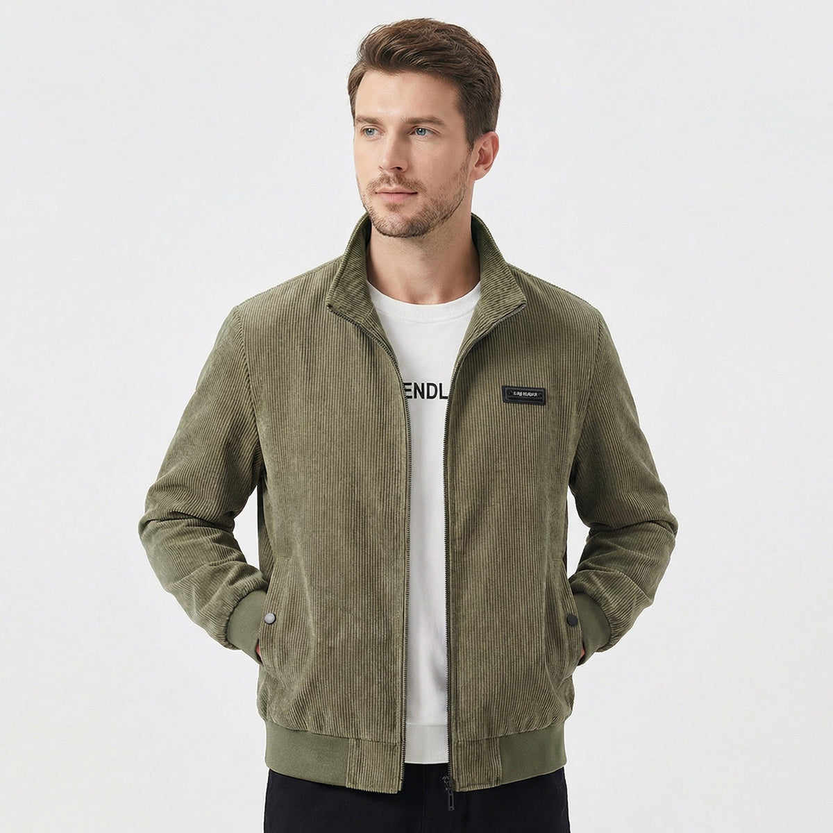 Men's Bomber Corduroy Zip-Up Harrington Winter Jacket