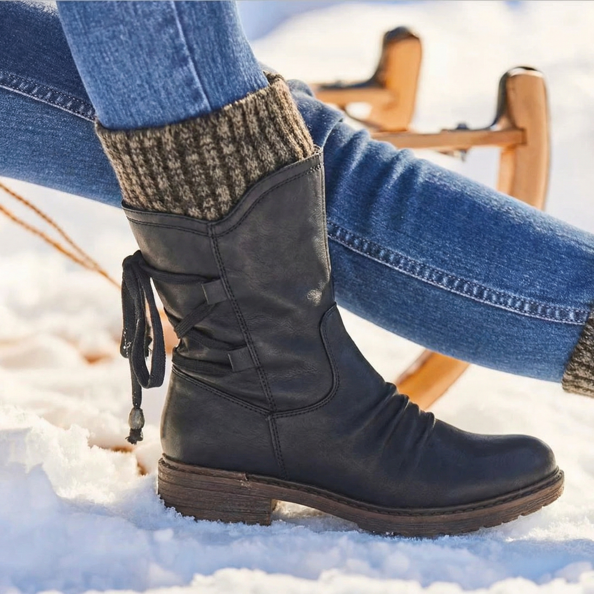 Women's Retro Vintage Buckle Strap Leather Ankle Winter Boots
