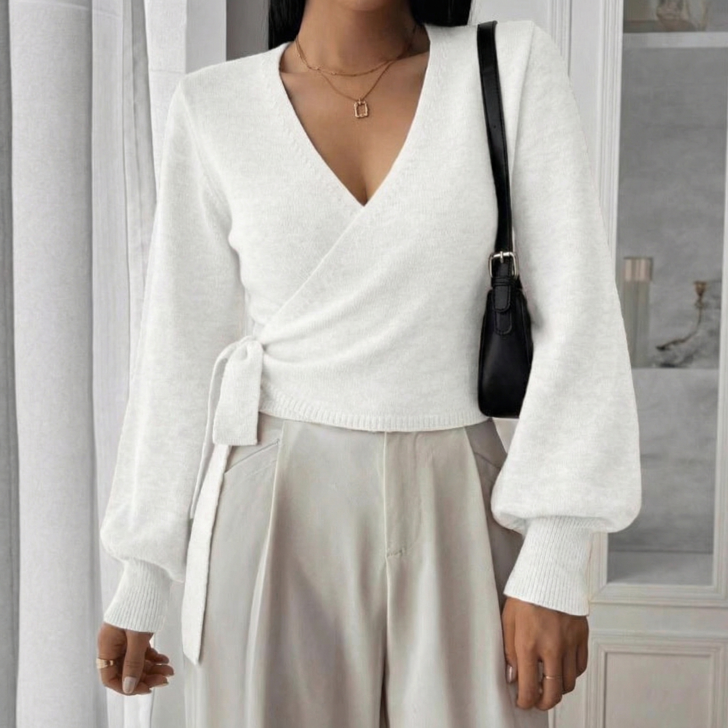Women's V-Neck Long Sleeve Knit Layer Top