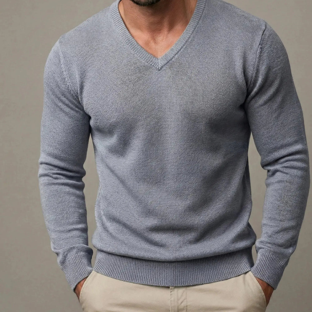 Men's Slim-Fit V-Neck Knit Pullover Base Winter Sweater Oxford and Hill