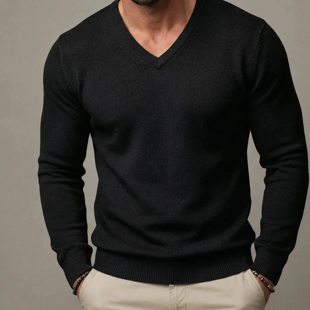 Men's Slim-Fit V-Neck Knit Pullover Base Winter Sweater Oxford and Hill