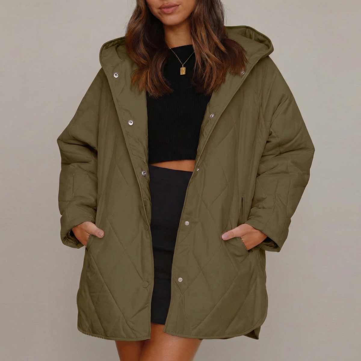 Women's Diamond Quilted Oversized Hooded Puffer Winter Jacket