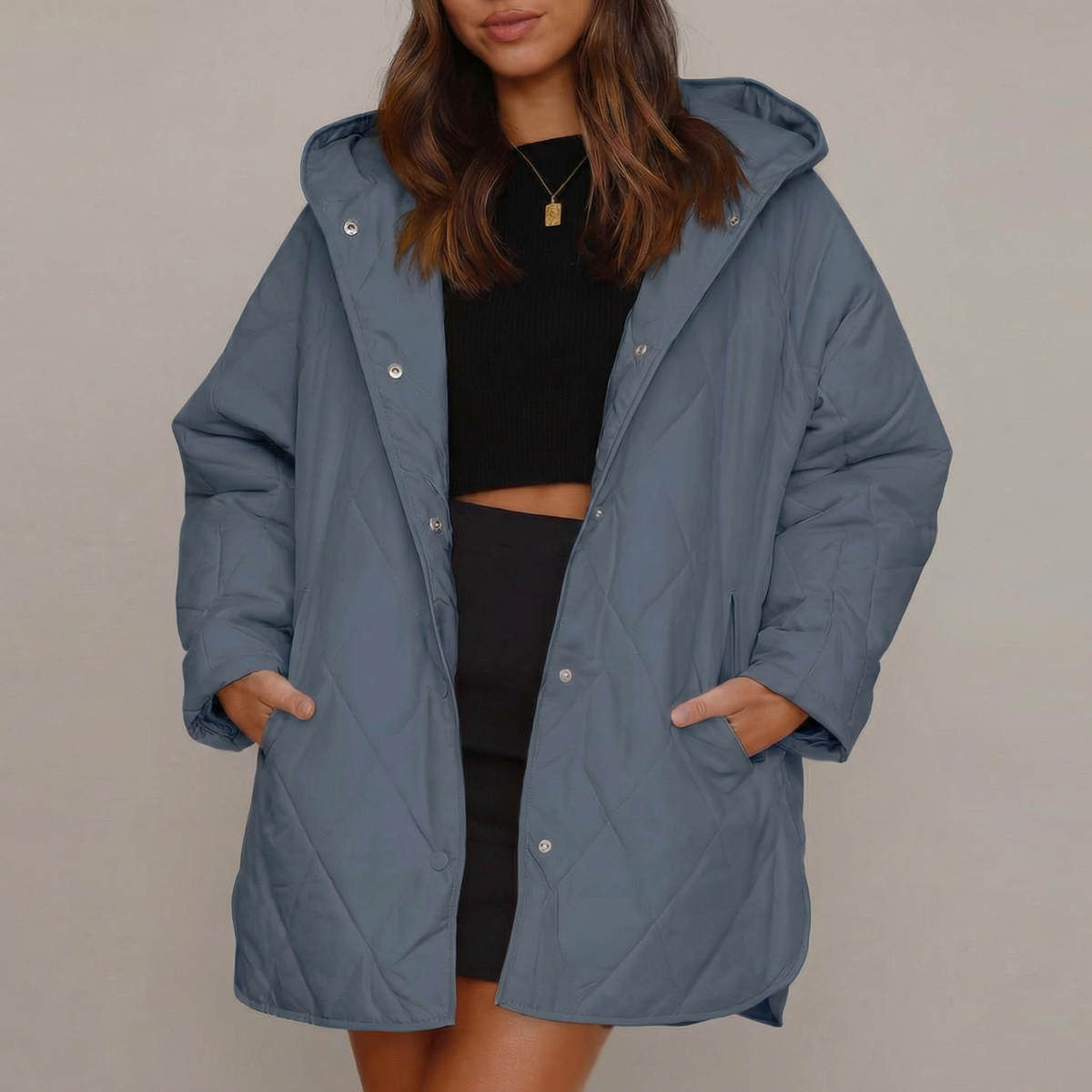 Women's Diamond Quilted Oversized Hooded Puffer Winter Jacket