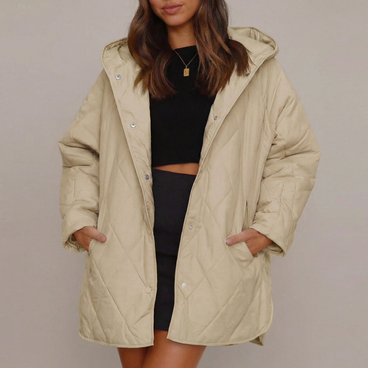 Women's Diamond Quilted Oversized Hooded Puffer Winter Jacket