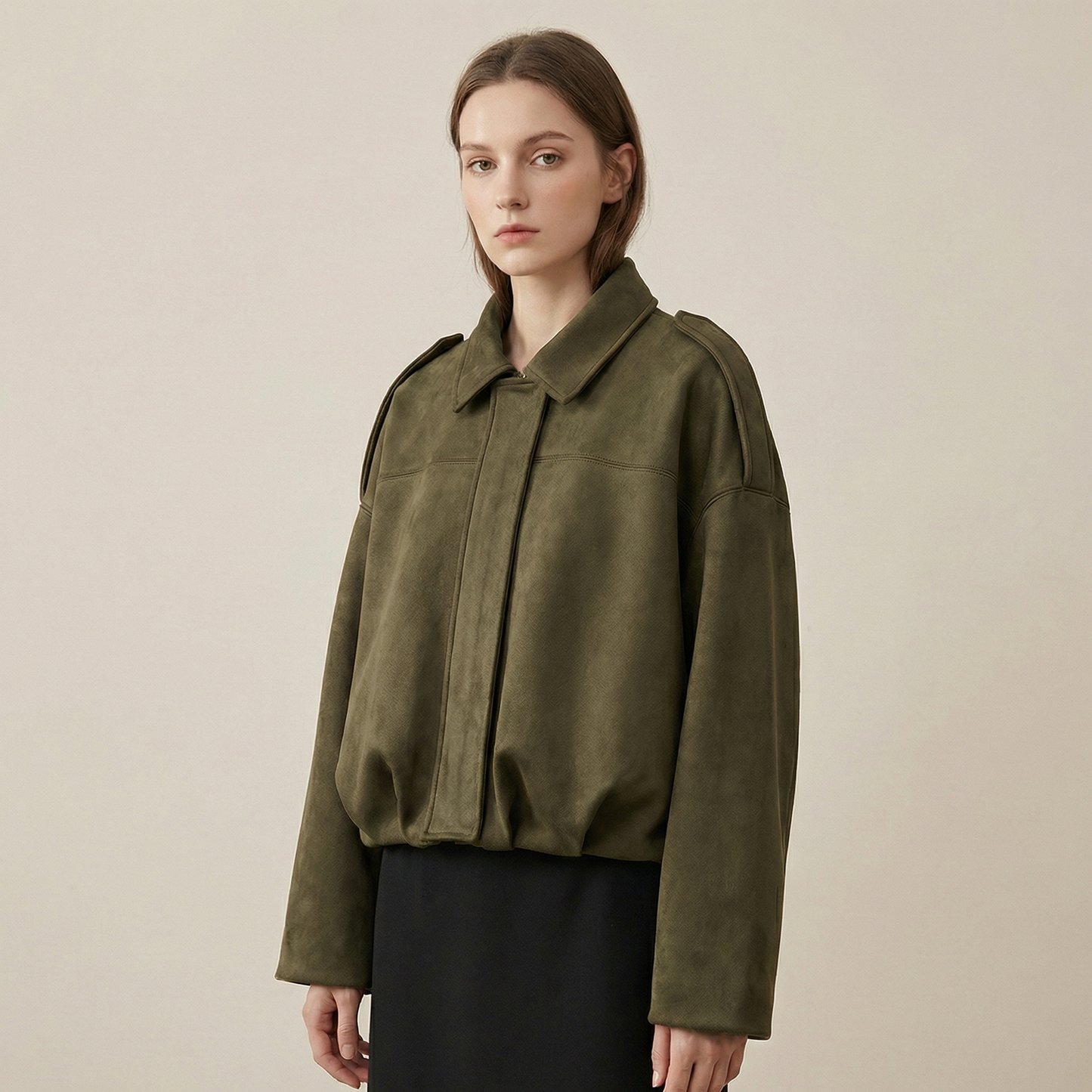 Women's Casual Cropped Zip-Up Bomber Jacket