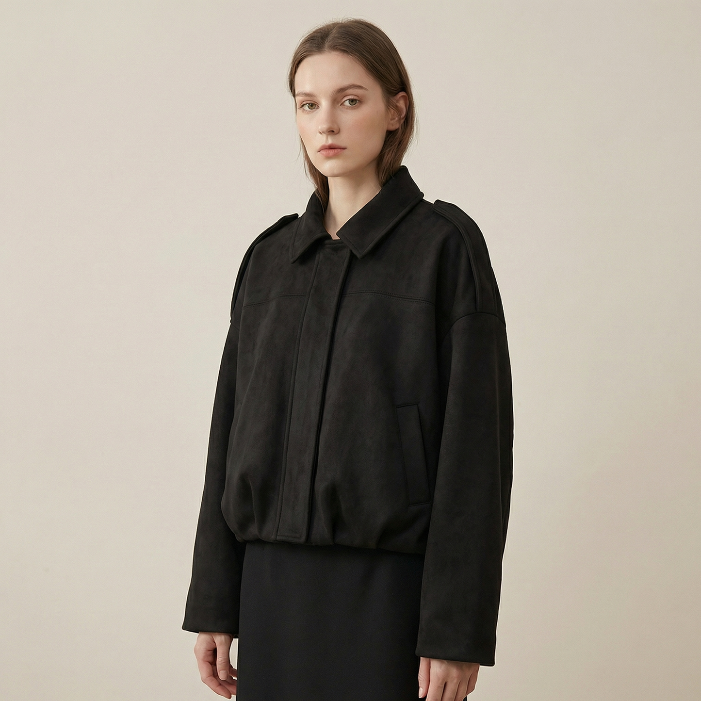 Women's Casual Cropped Zip-Up Bomber Jacket