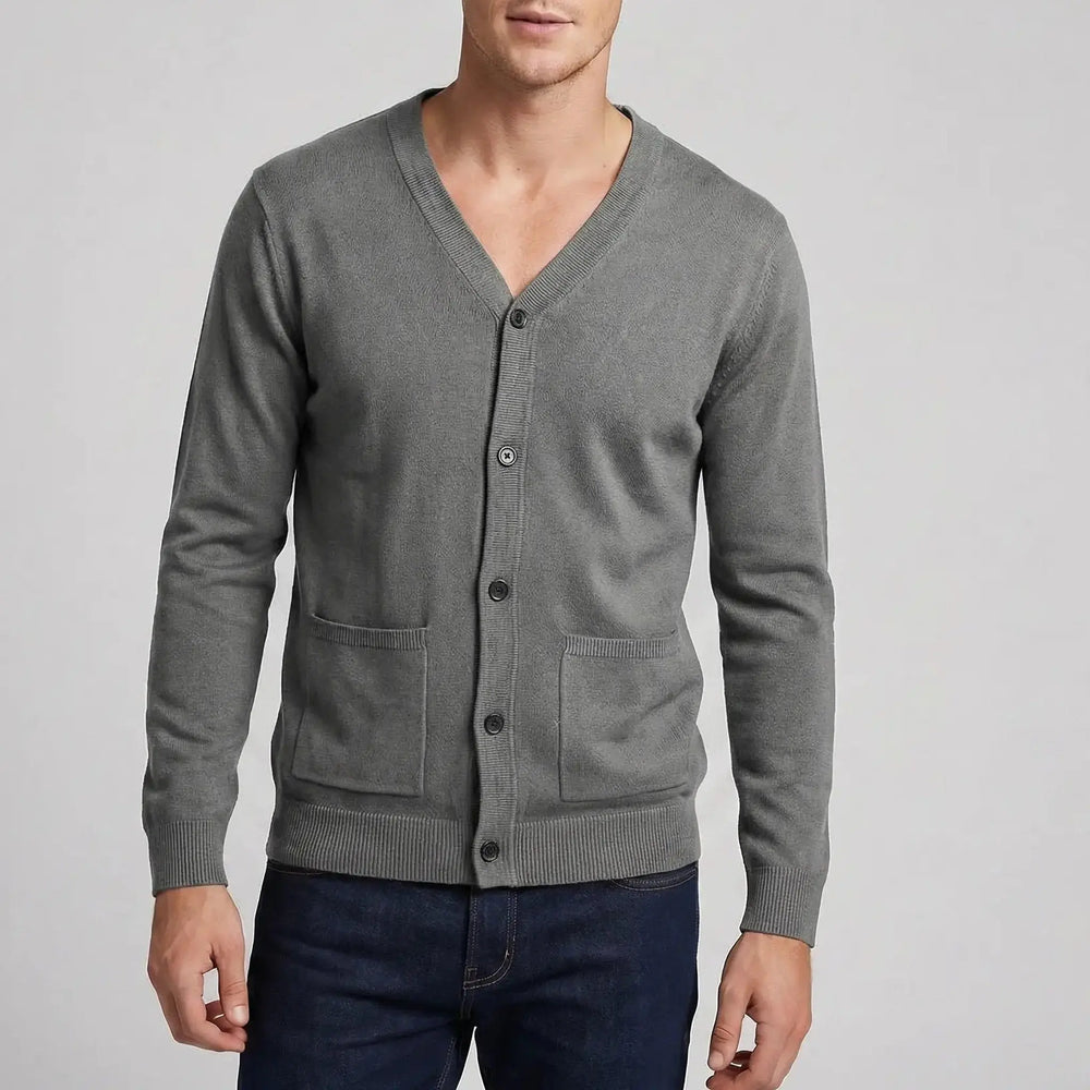 Men's V-Neck Button Up Knit Cardigan Sweater with Pockets Oxford and Hill
