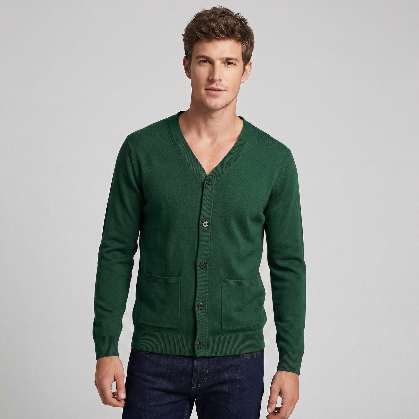 Men's V-Neck Button Up Knit Cardigan Sweater with Pockets