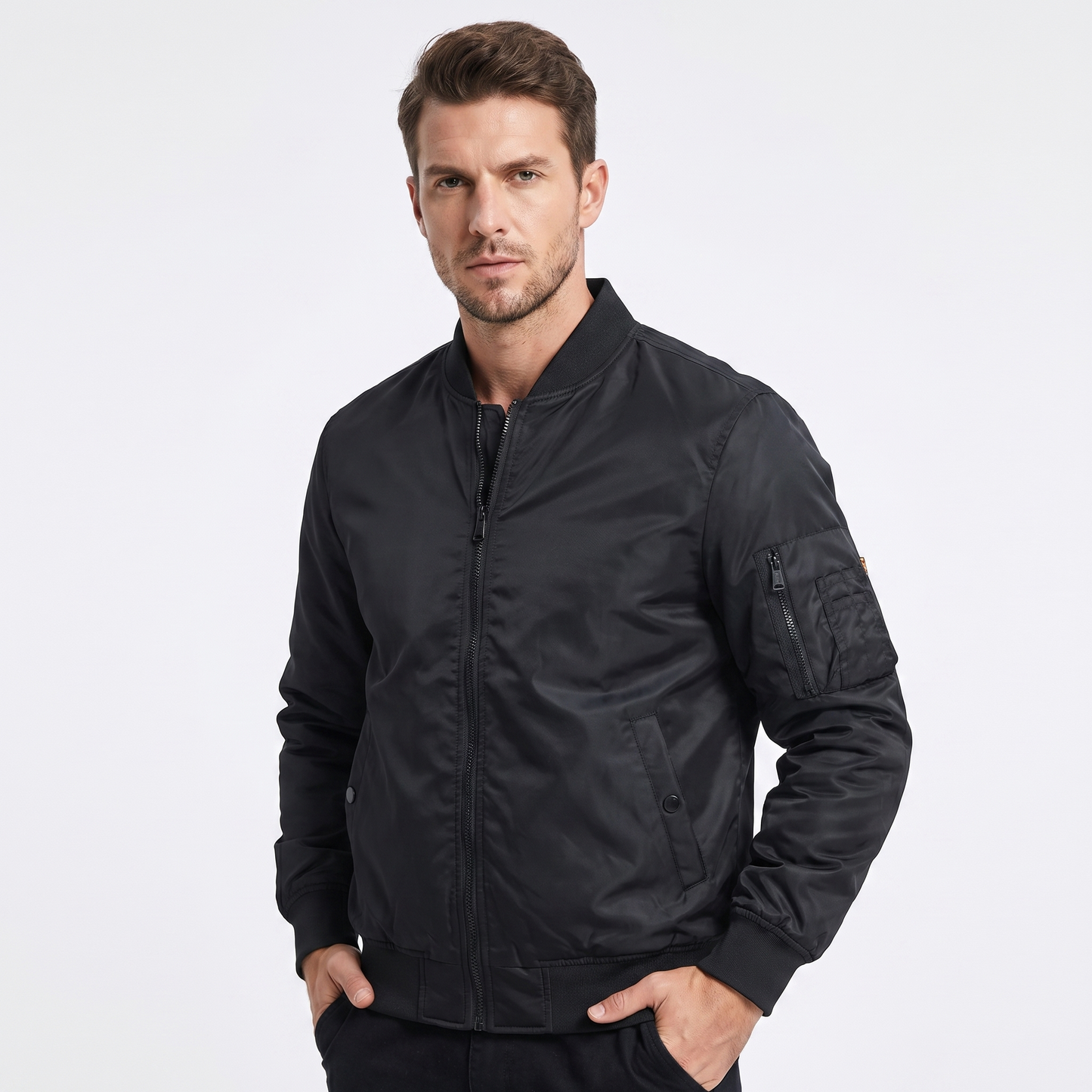 Men's Cotton Zip Up Bomber Jacket Casual Outerwear