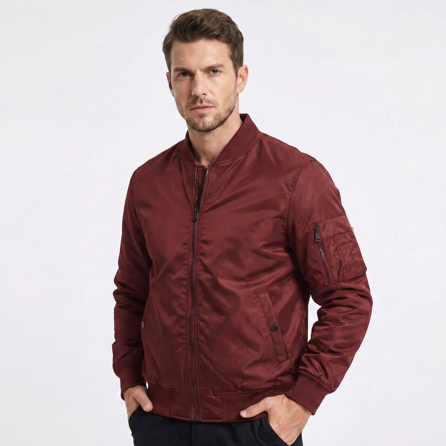 Men's Cotton Zip Up Bomber Jacket Casual Outerwear