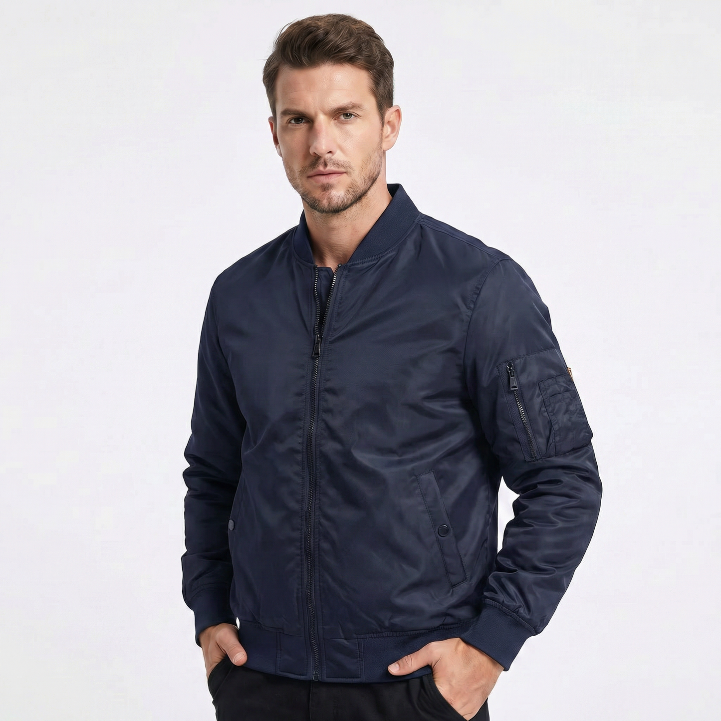 Men's Cotton Zip Up Bomber Jacket Casual Outerwear