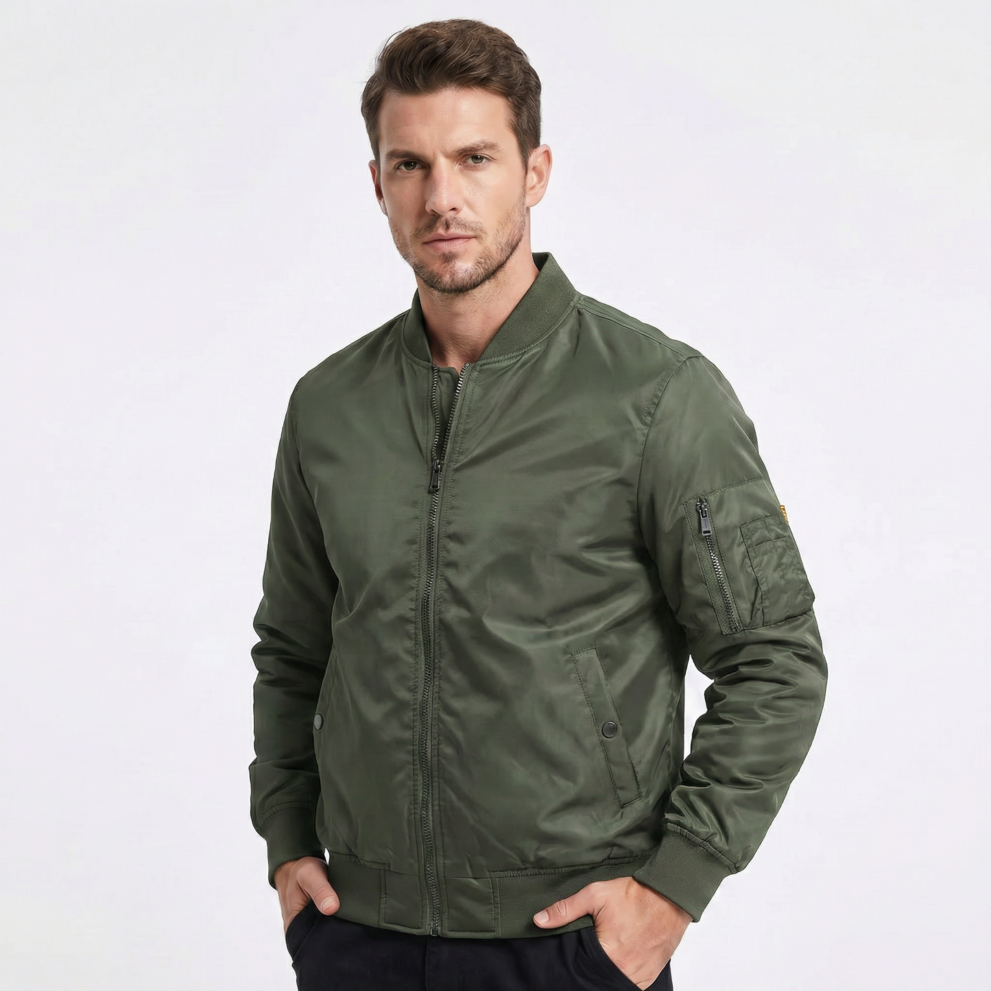 Men's Cotton Zip Up Bomber Jacket Casual Outerwear