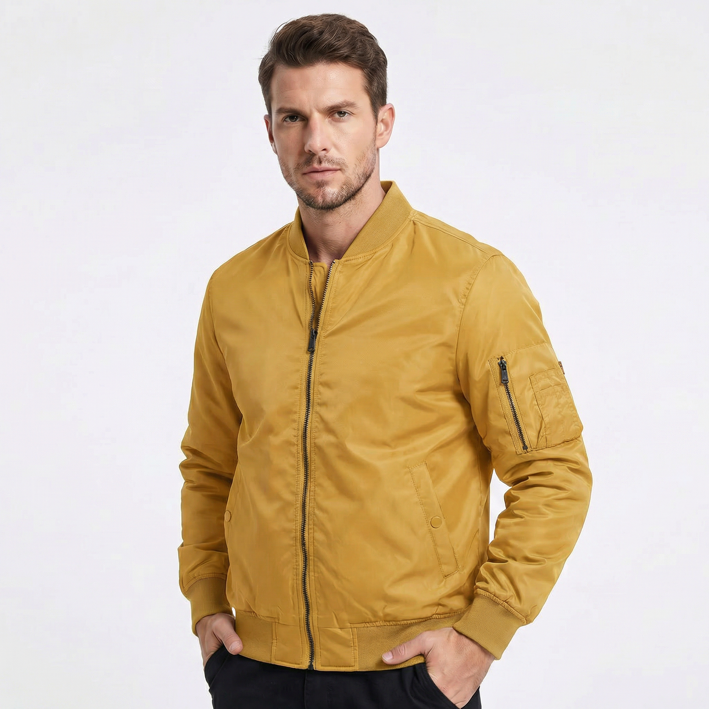 Men's Cotton Zip Up Bomber Jacket Casual Outerwear
