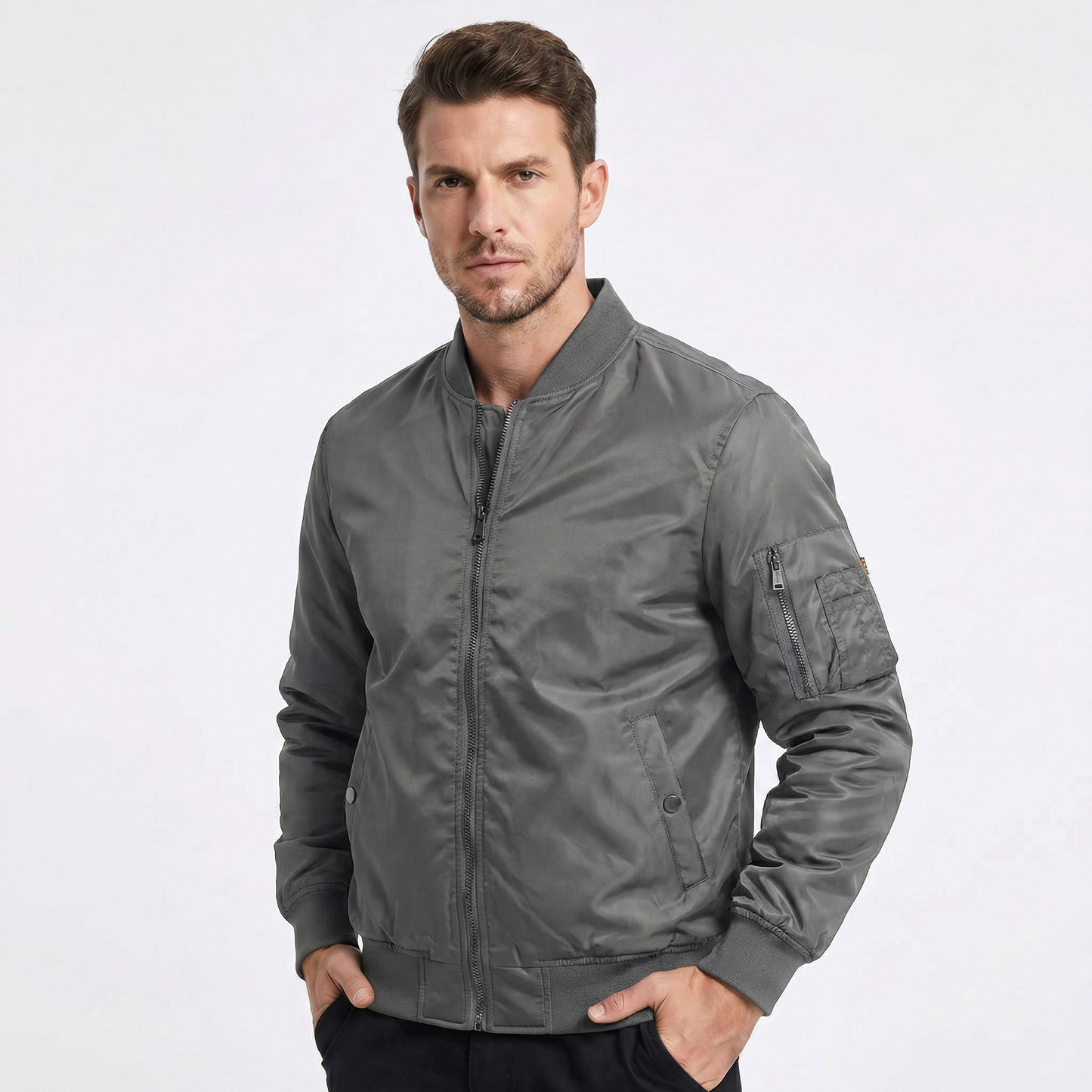 Men's Cotton Zip Up Bomber Jacket Casual Outerwear