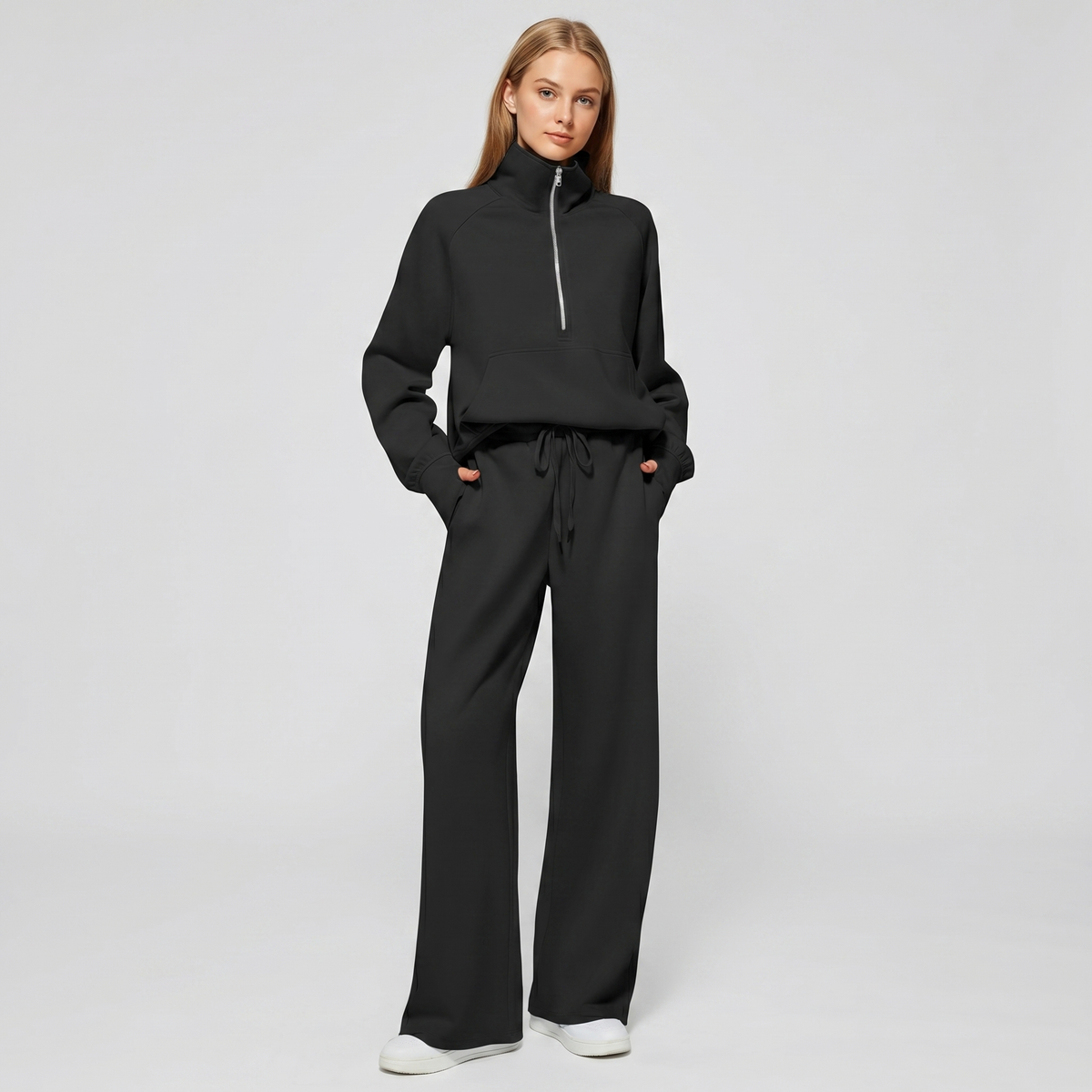 Women's Half-Zip Sweatshirt and Wide-Leg Pants Co-ord Winter Set