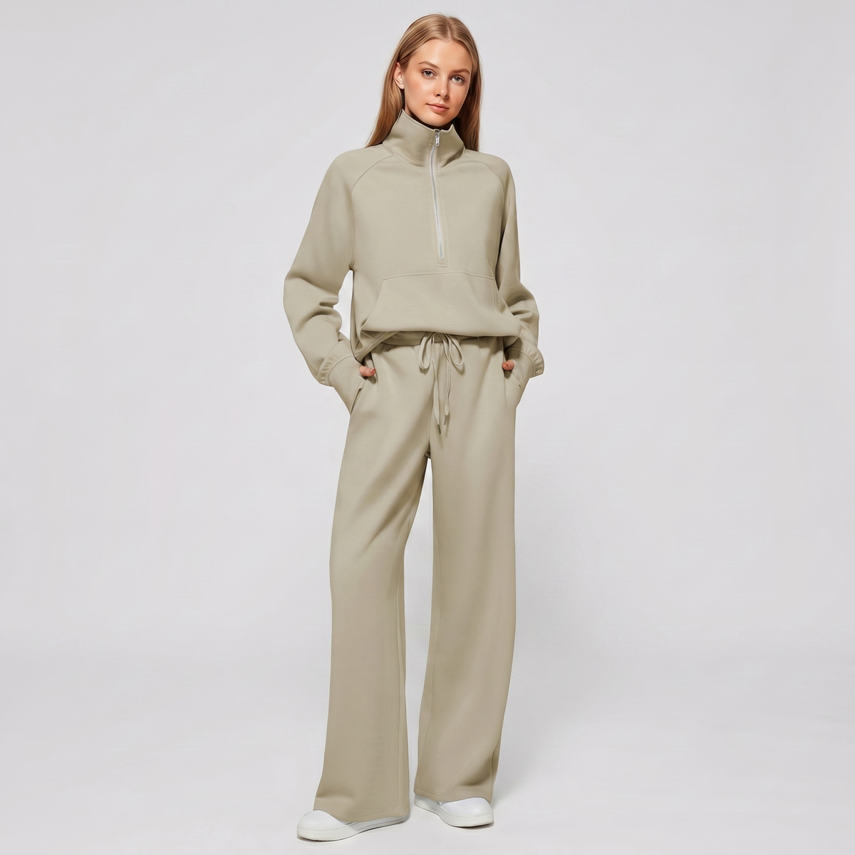 Women's Half-Zip Sweatshirt and Wide-Leg Pants Co-ord Winter Set