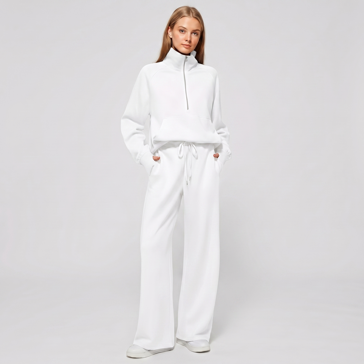 Women's Half-Zip Sweatshirt and Wide-Leg Pants Co-ord Winter Set
