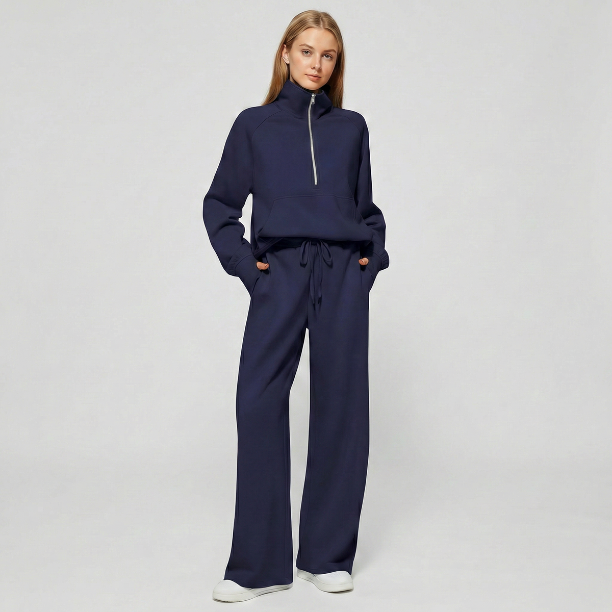 Women's Half-Zip Sweatshirt and Wide-Leg Pants Co-ord Winter Set