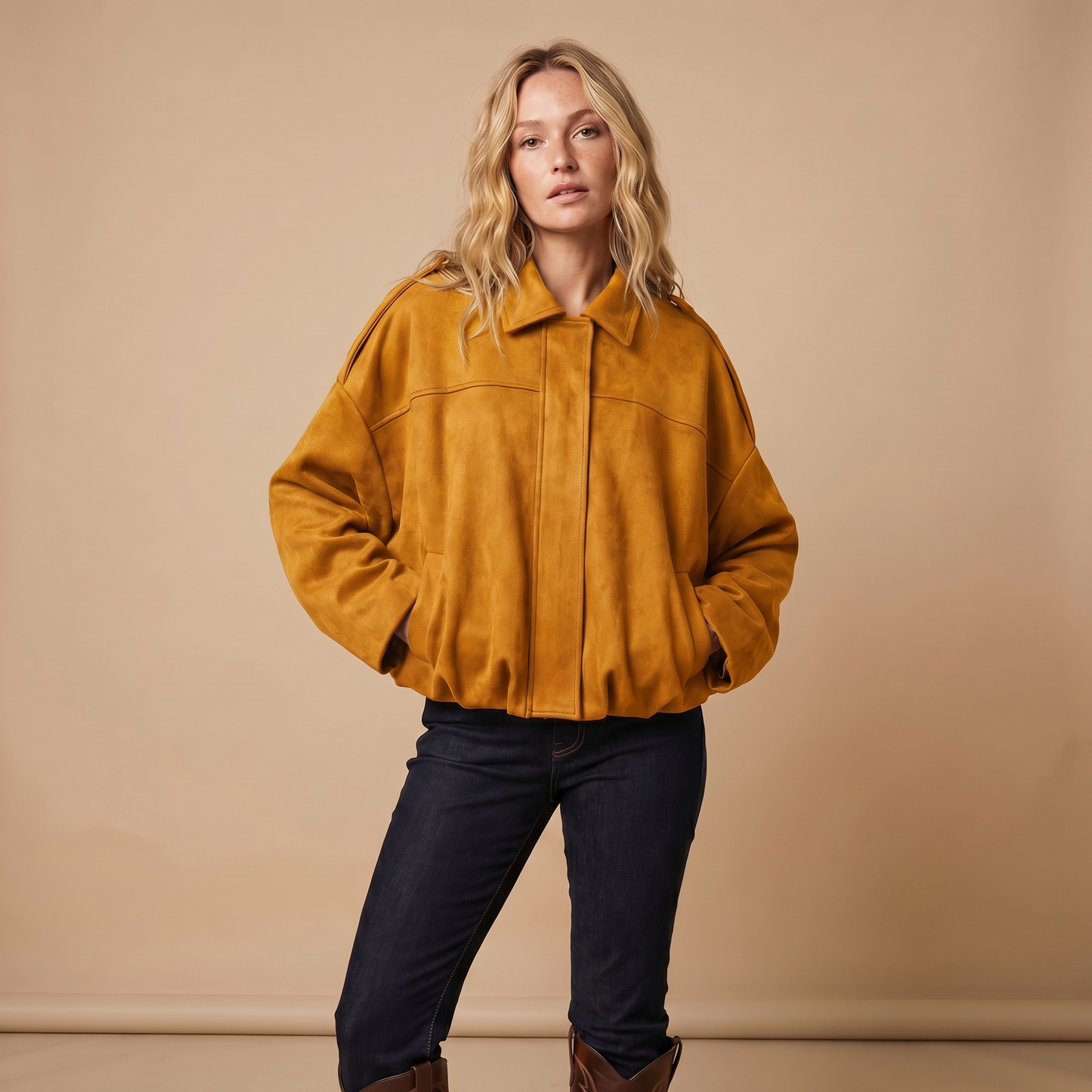 Women's Oversized Faux Suede Zip-Up Moto Bomber Jacket