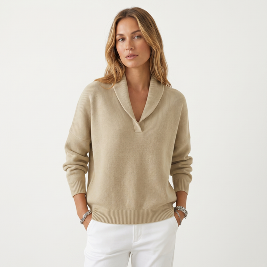 Women's V-Neck Knit Sweater – Soft Relaxed Fit Pullover Casual Knitwear