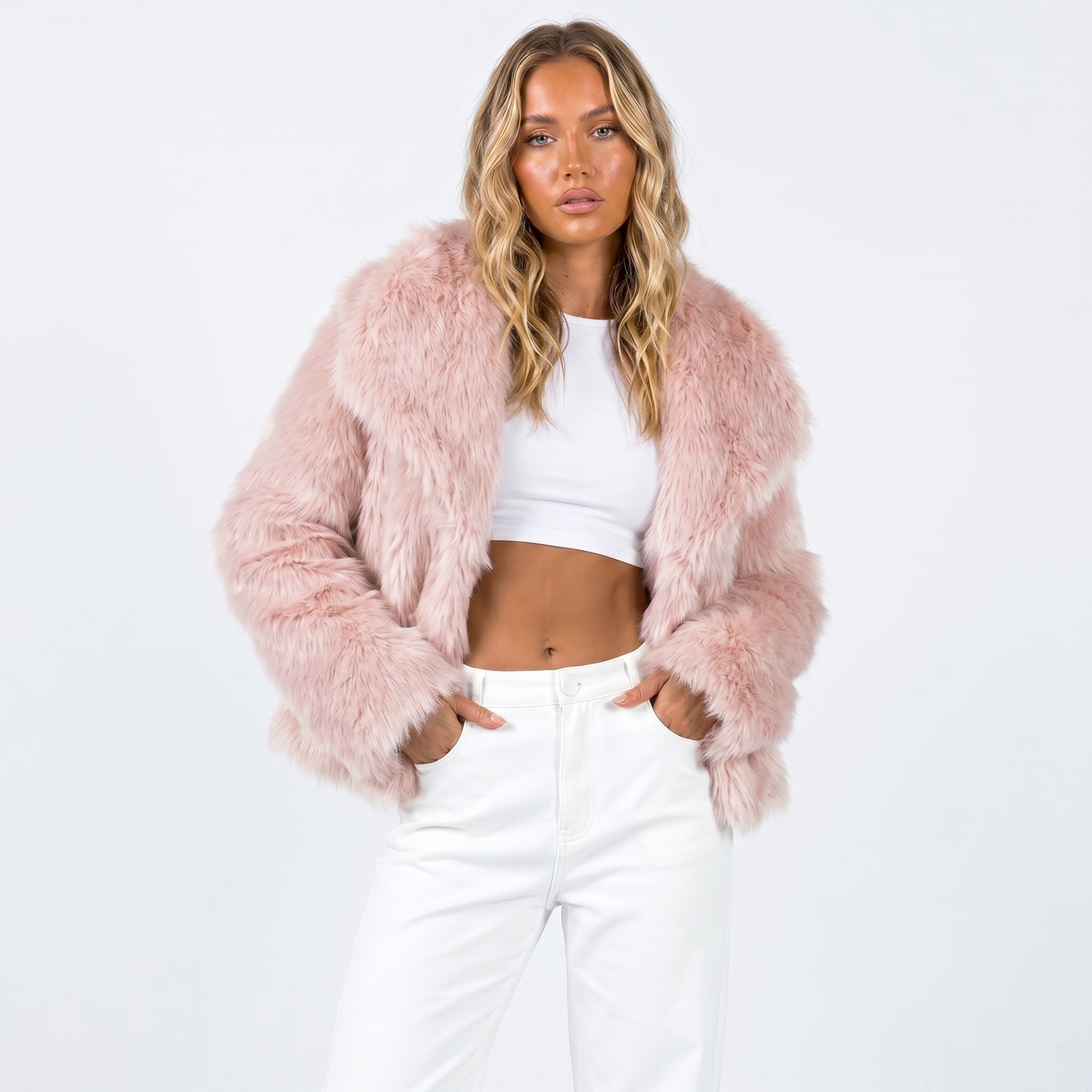 Women's Shaggy Faux Fur Coat Luxury Oversized Winter Jacket Wide Lapel