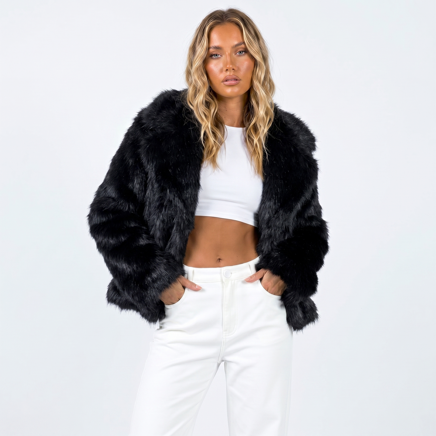 Women's Shaggy Faux Fur Coat Luxury Oversized Winter Jacket Wide Lapel