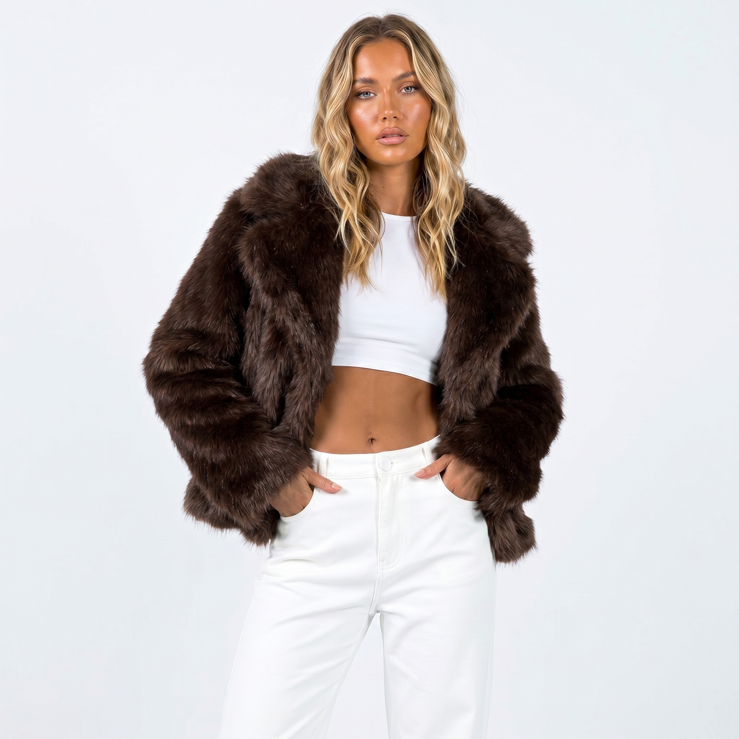Women's Shaggy Faux Fur Coat Luxury Oversized Winter Jacket Wide Lapel