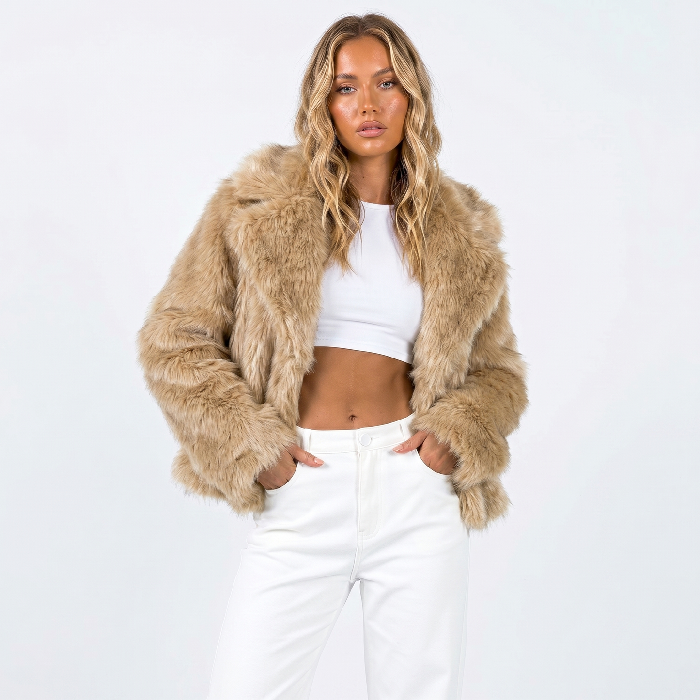 Women's Shaggy Faux Fur Coat Luxury Oversized Winter Jacket Wide Lapel