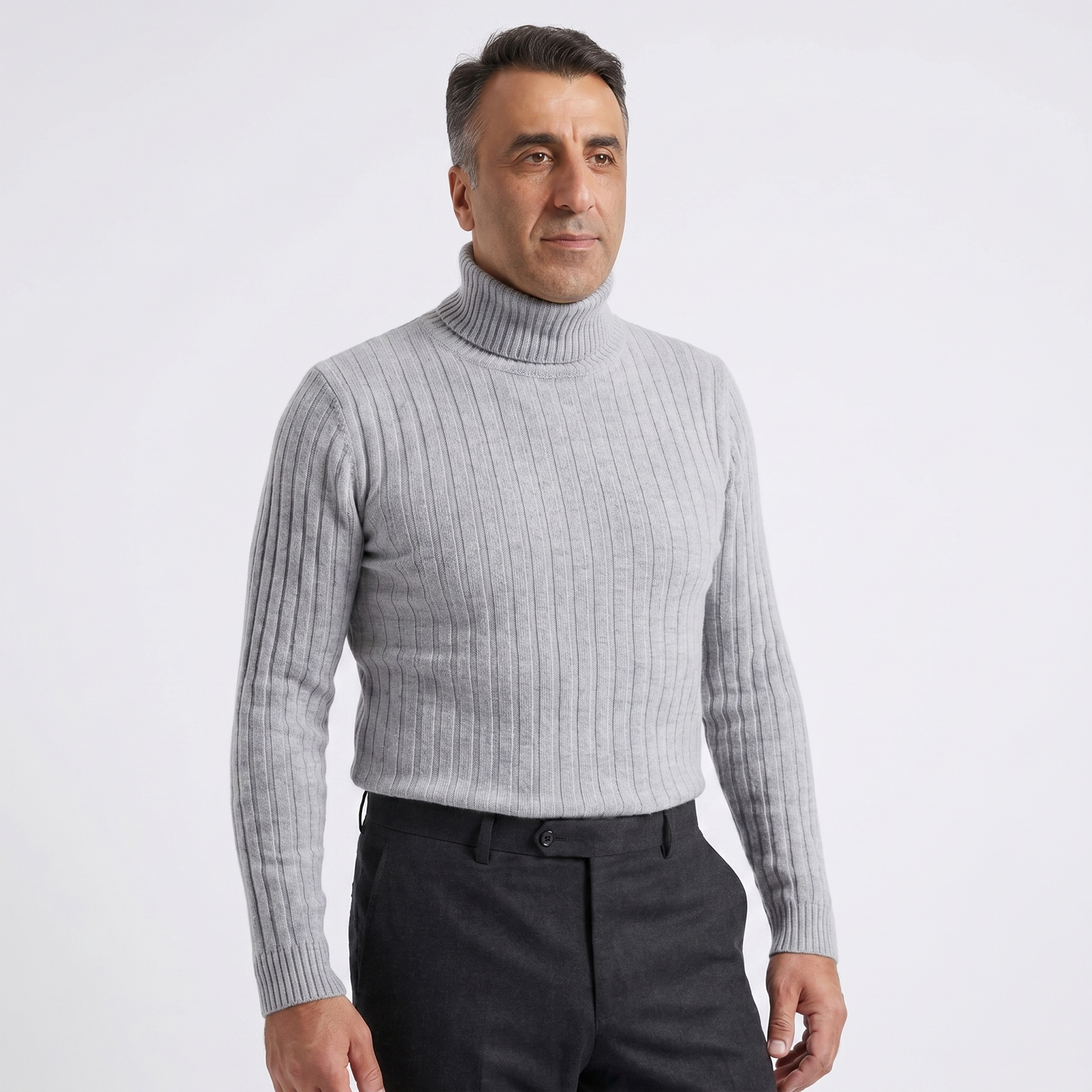 Men's Slim Fit Ribbed Turtleneck Roll Neck Knit Jumper