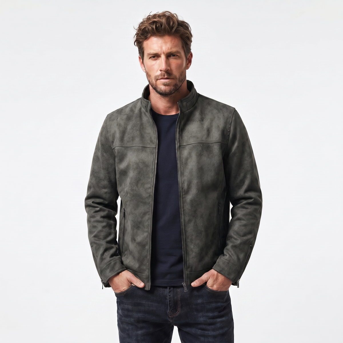 Men's Vintage Distressed Leather Bomber Winter Jacket