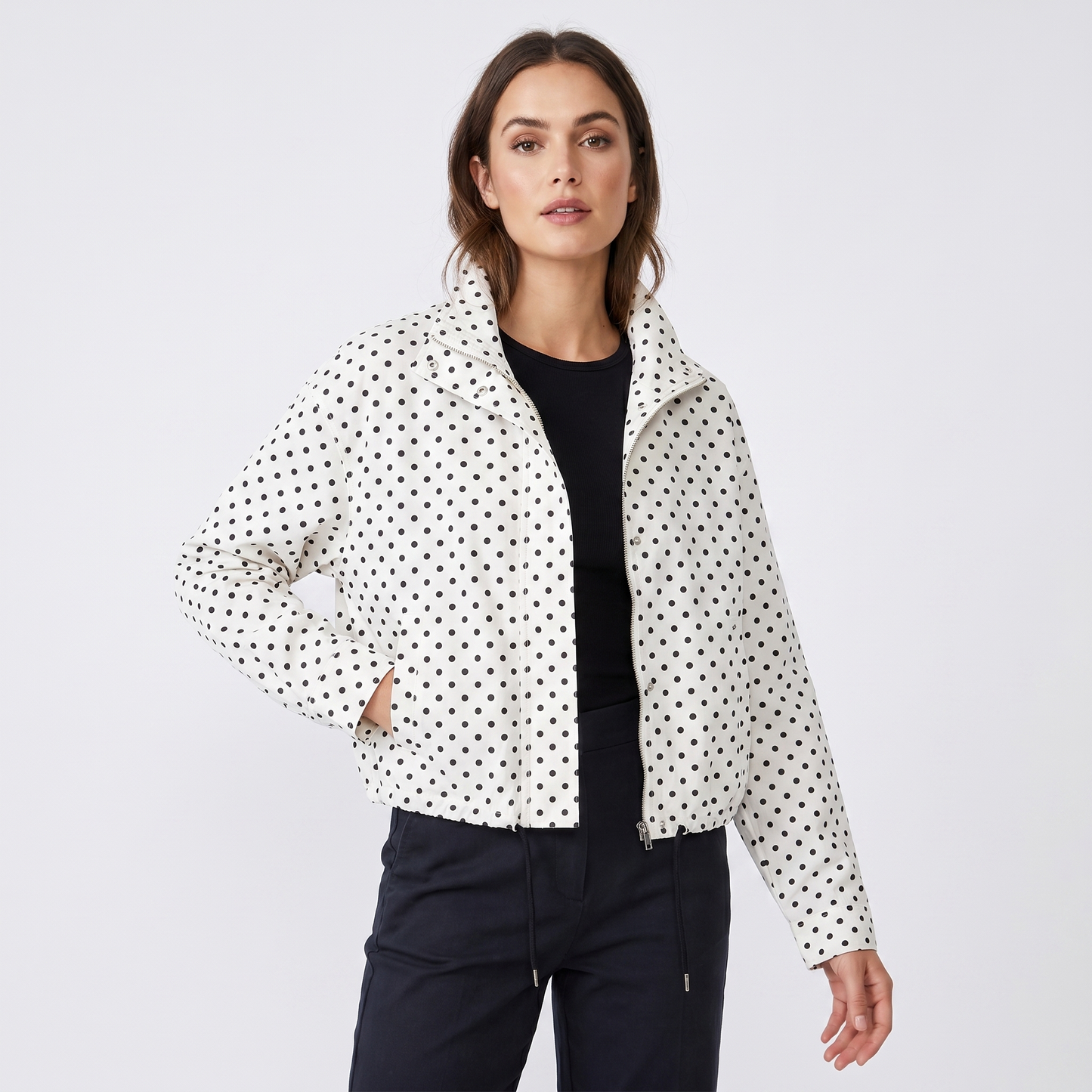 Women's Polka Dot Cropped Zip Up Jacket