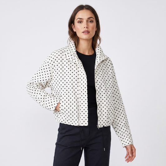 Women's Polka Dot Cropped Zip Up Jacket