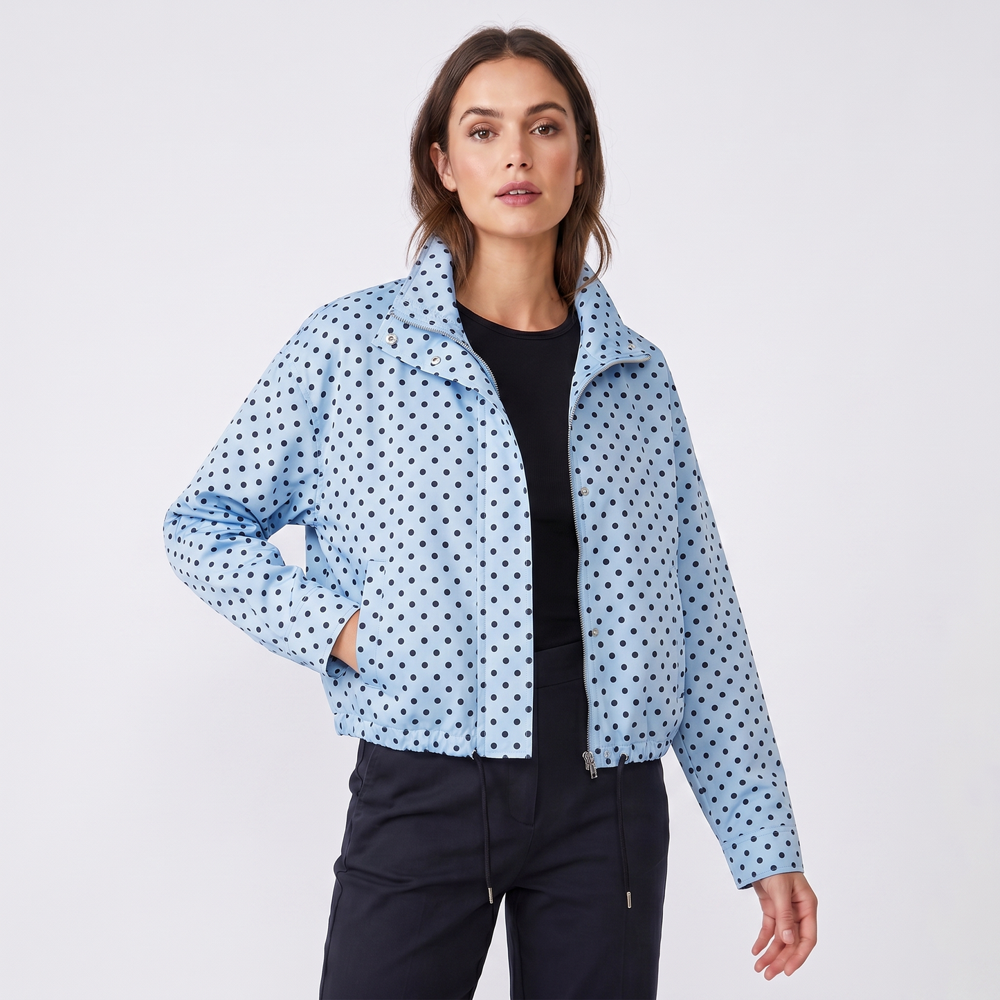 Women's Polka Dot Cropped Zip Up Jacket
