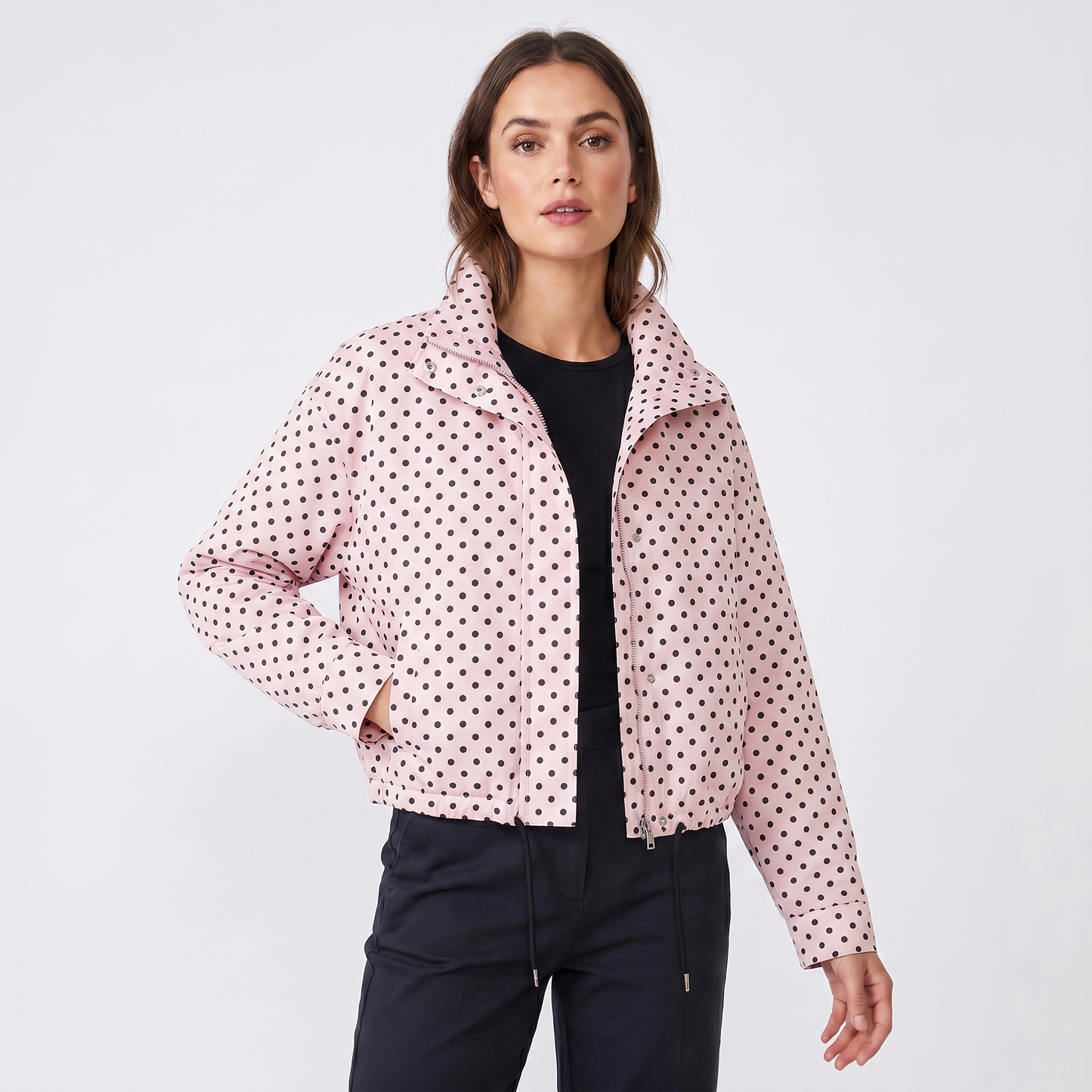 Women's Polka Dot Cropped Zip Up Jacket