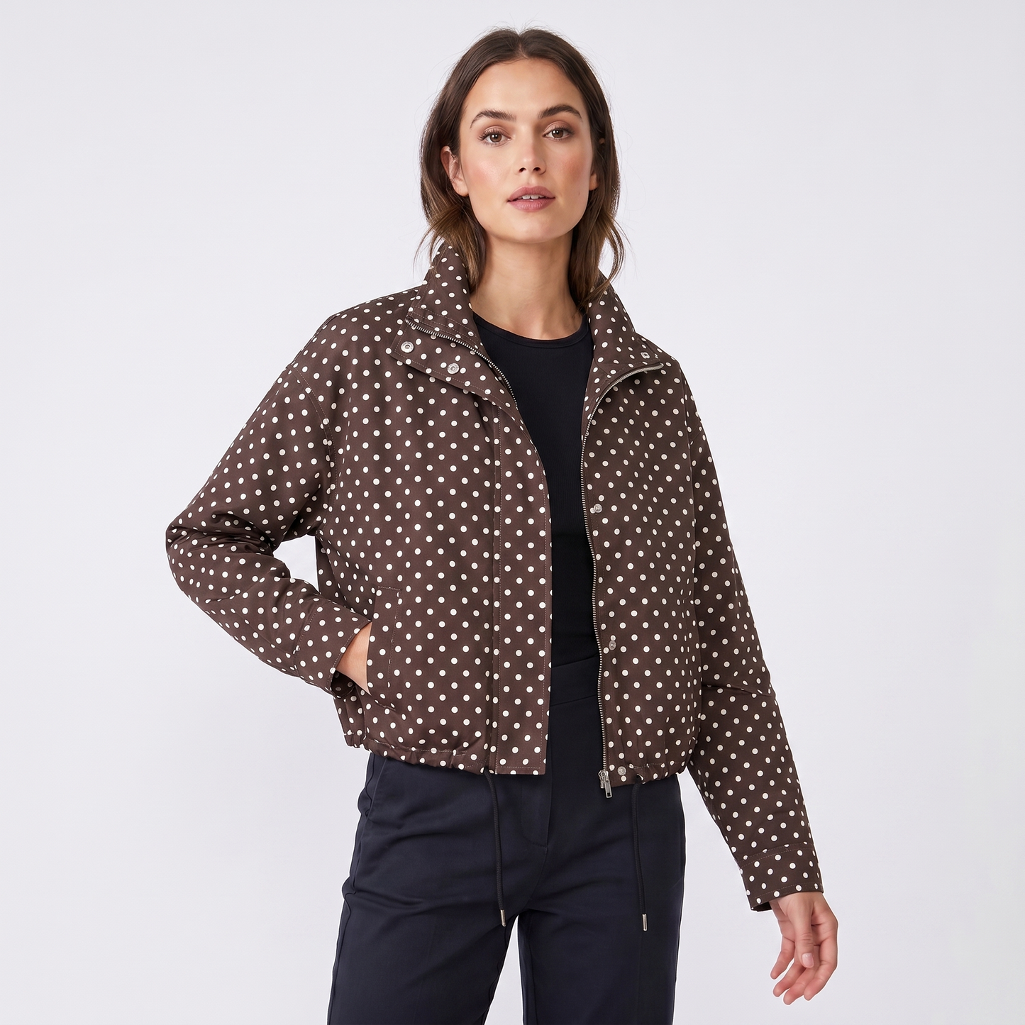 Women's Polka Dot Cropped Zip Up Jacket