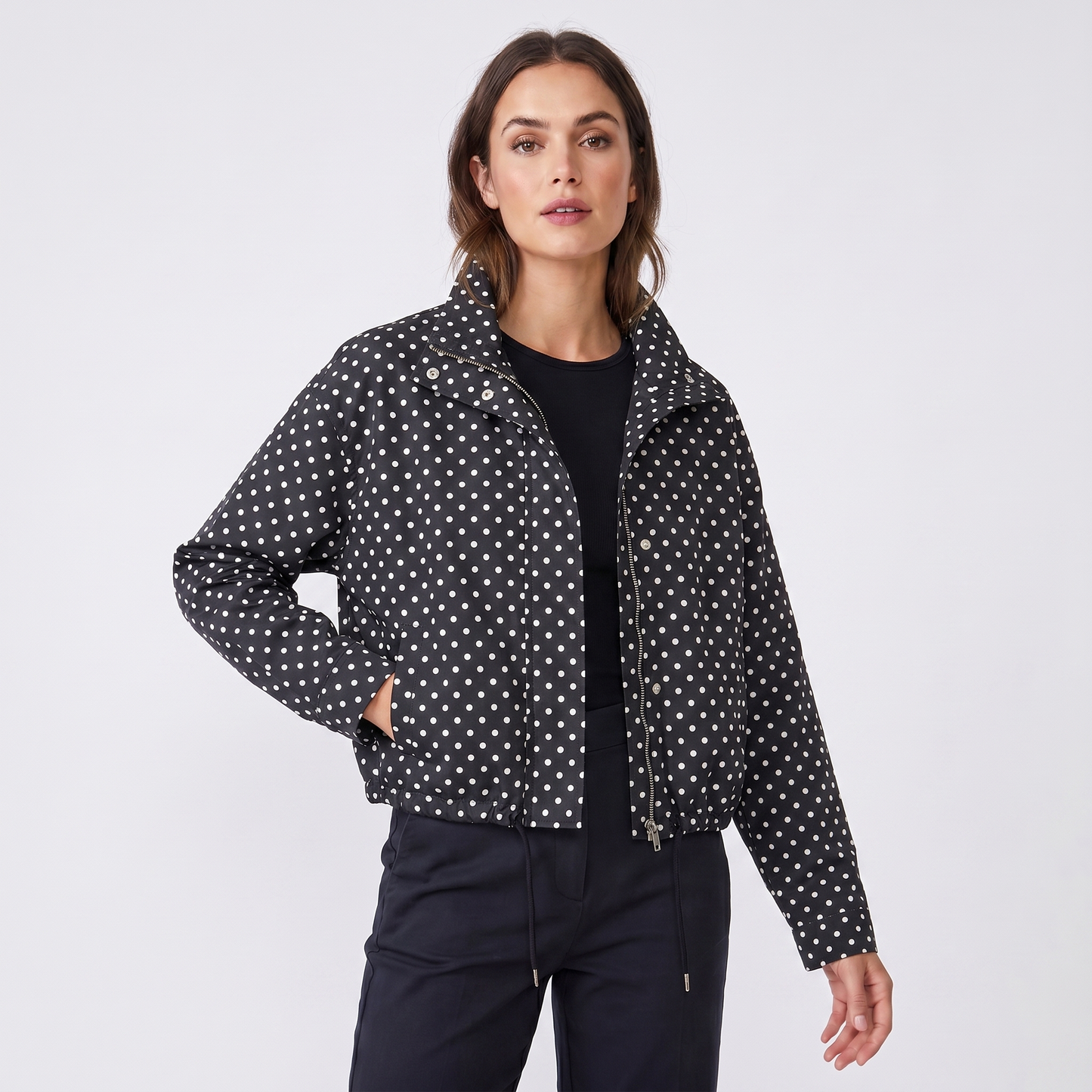 Women's Polka Dot Cropped Zip Up Jacket