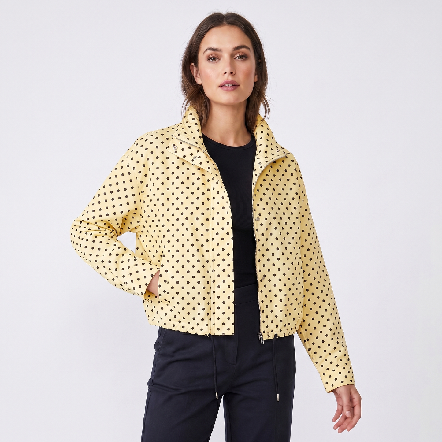Women's Polka Dot Cropped Zip Up Jacket