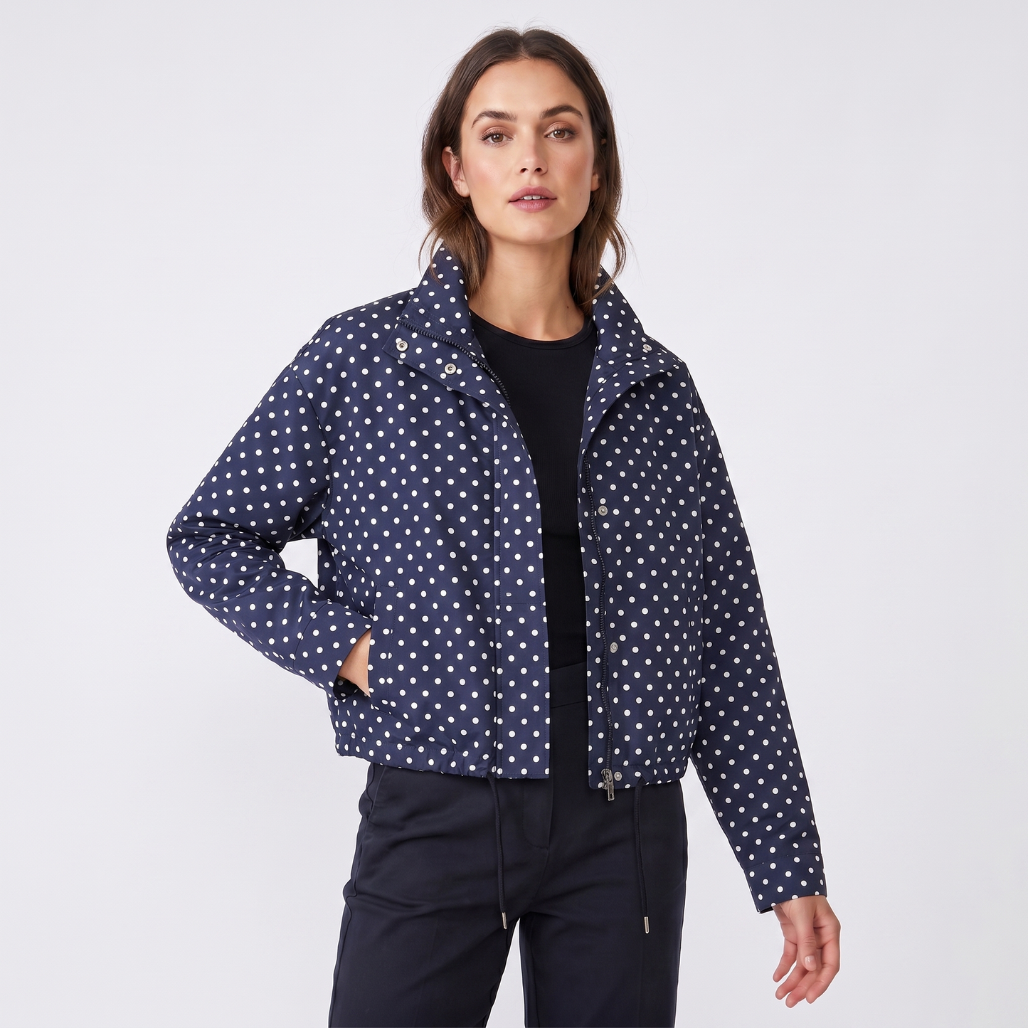 Women's Polka Dot Cropped Zip Up Jacket
