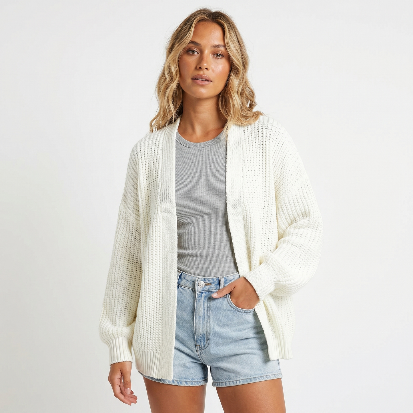Womens Oversized Cardigan – Chunky Knit Open Front