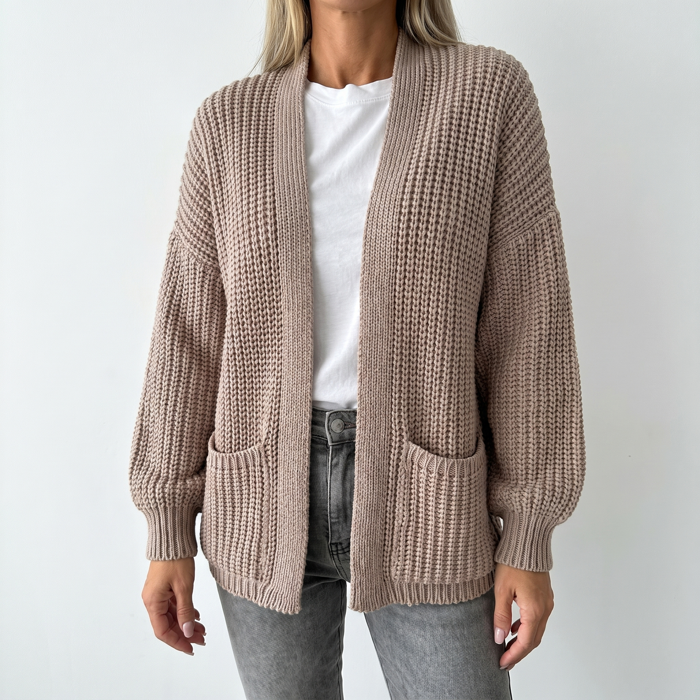 Womens Oversized Cardigan – Chunky Knit Open Front