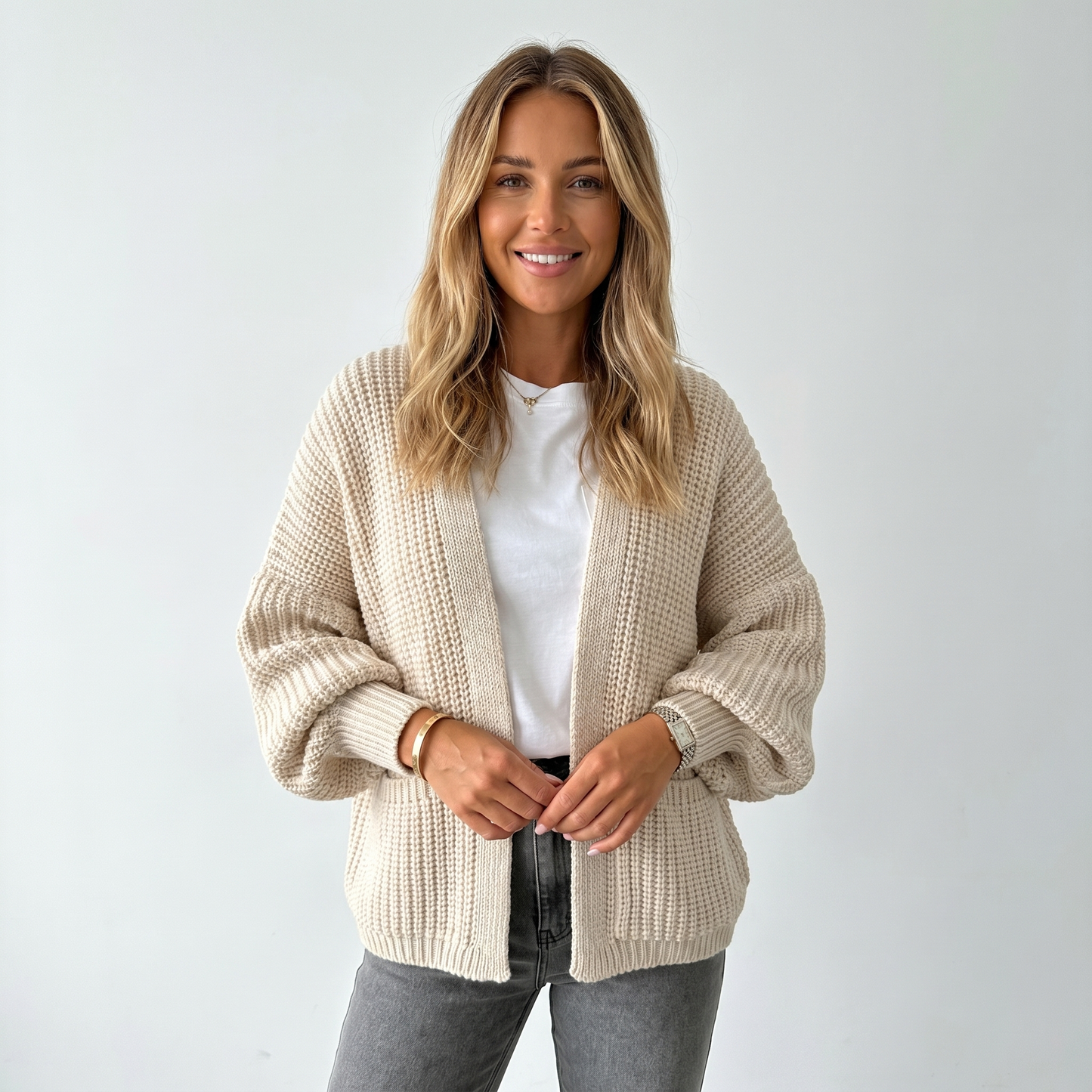 Womens Oversized Cardigan – Chunky Knit Open Front
