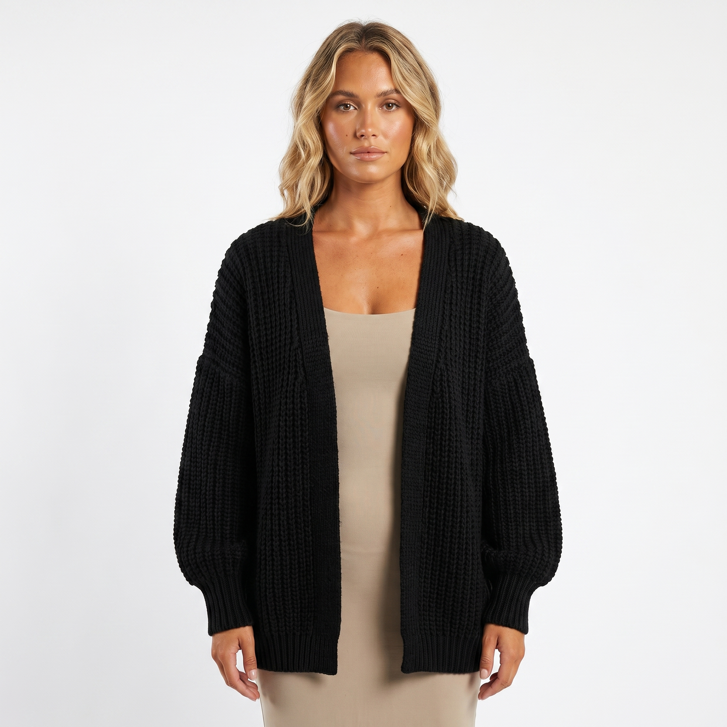 Womens Oversized Cardigan – Chunky Knit Open Front